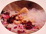 Louis Marie De Schryver Canvas Paintings - Beauty amid Rose Petals